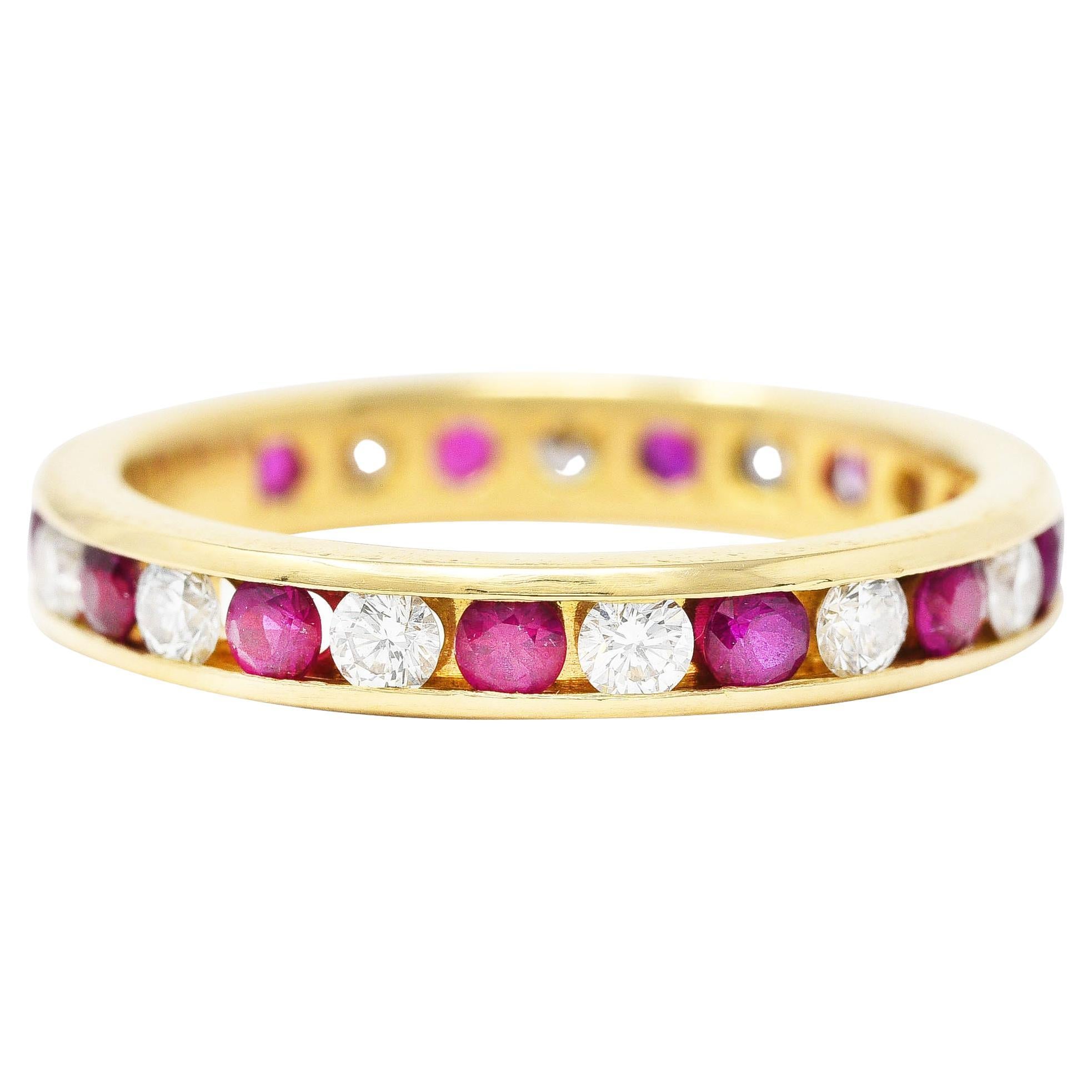 Tiffany & Co. 1.20 Carat Diamond Ruby 18 Karat Yellow Gold Vintage Eternity Ring For Sale