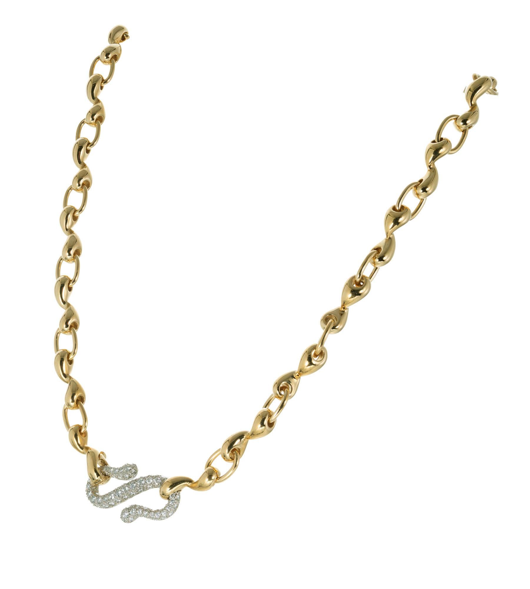 Tiffany & Co 1.20 Carat Diamond Yellow Gold Platinum Swirl Link Necklace 2