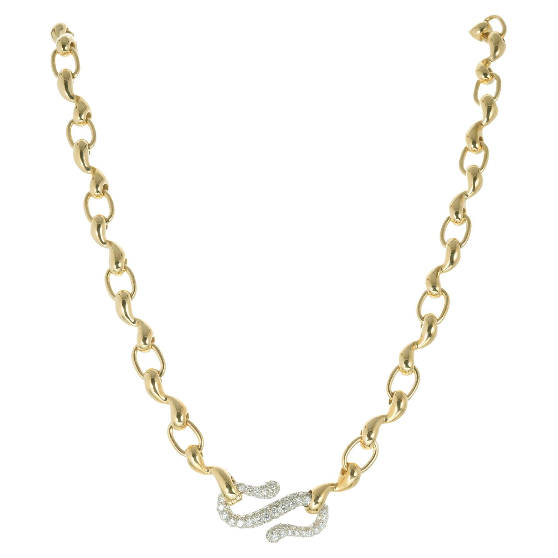 Tiffany & Co 1.20 Carat Diamond Yellow Gold Platinum Swirl Link Necklace