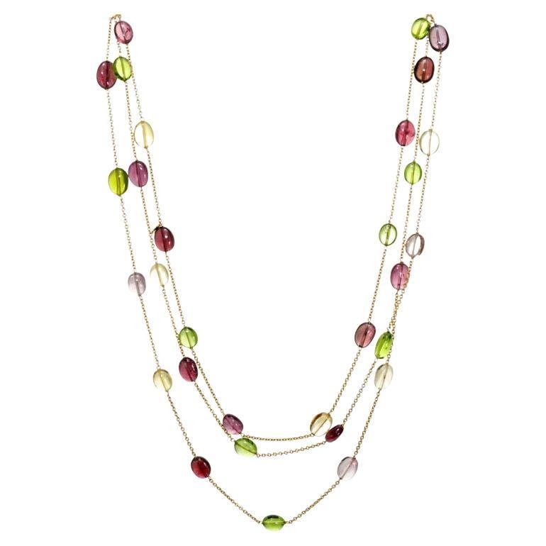 Tiffany & Co 120 Carat Multi Color Tourmaline Yellow Gold Long Chain Necklace