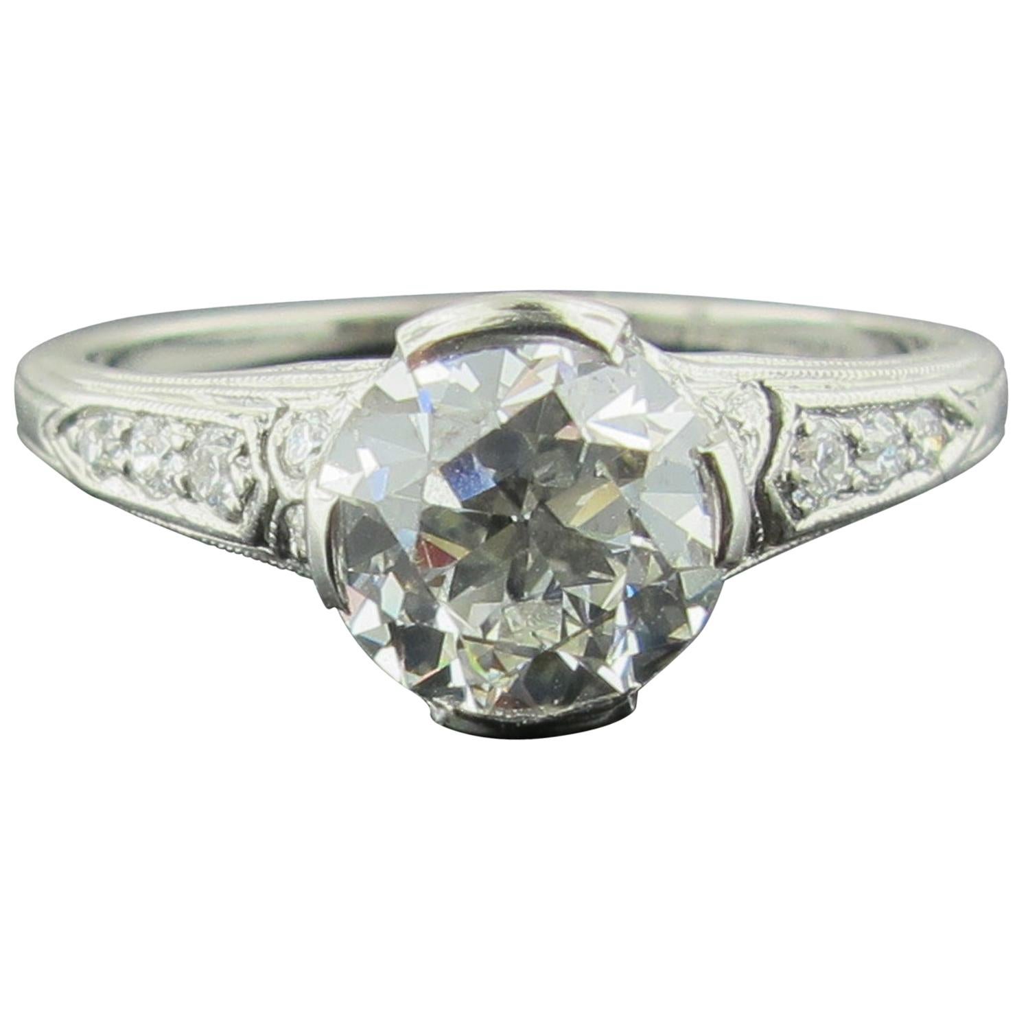 Tiffany & Co, bague vintage en platine avec diamant taille transitionnelle de 1,20 carat