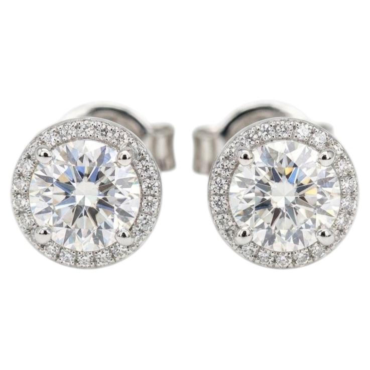 Tiffany & Co. 1.20 Ct Diamond Halo Stud Earrings Platinum E VS