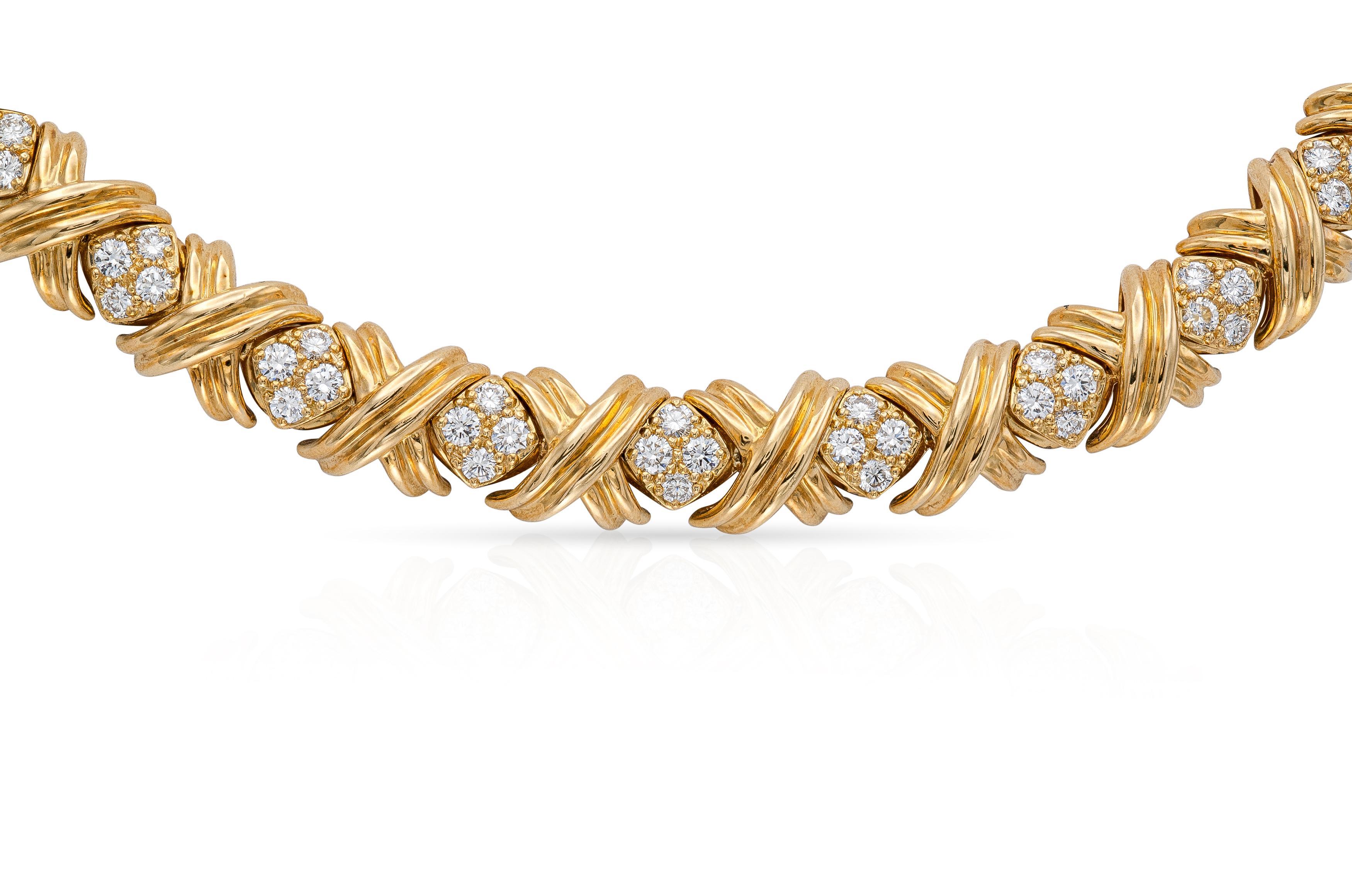 Finely crafted in 18k yellow gold with Round Brilliant cut Diamonds weighing a total of approximately 12.00 carats.
Signed by Tiffany & Co.
16 3/4 inches long