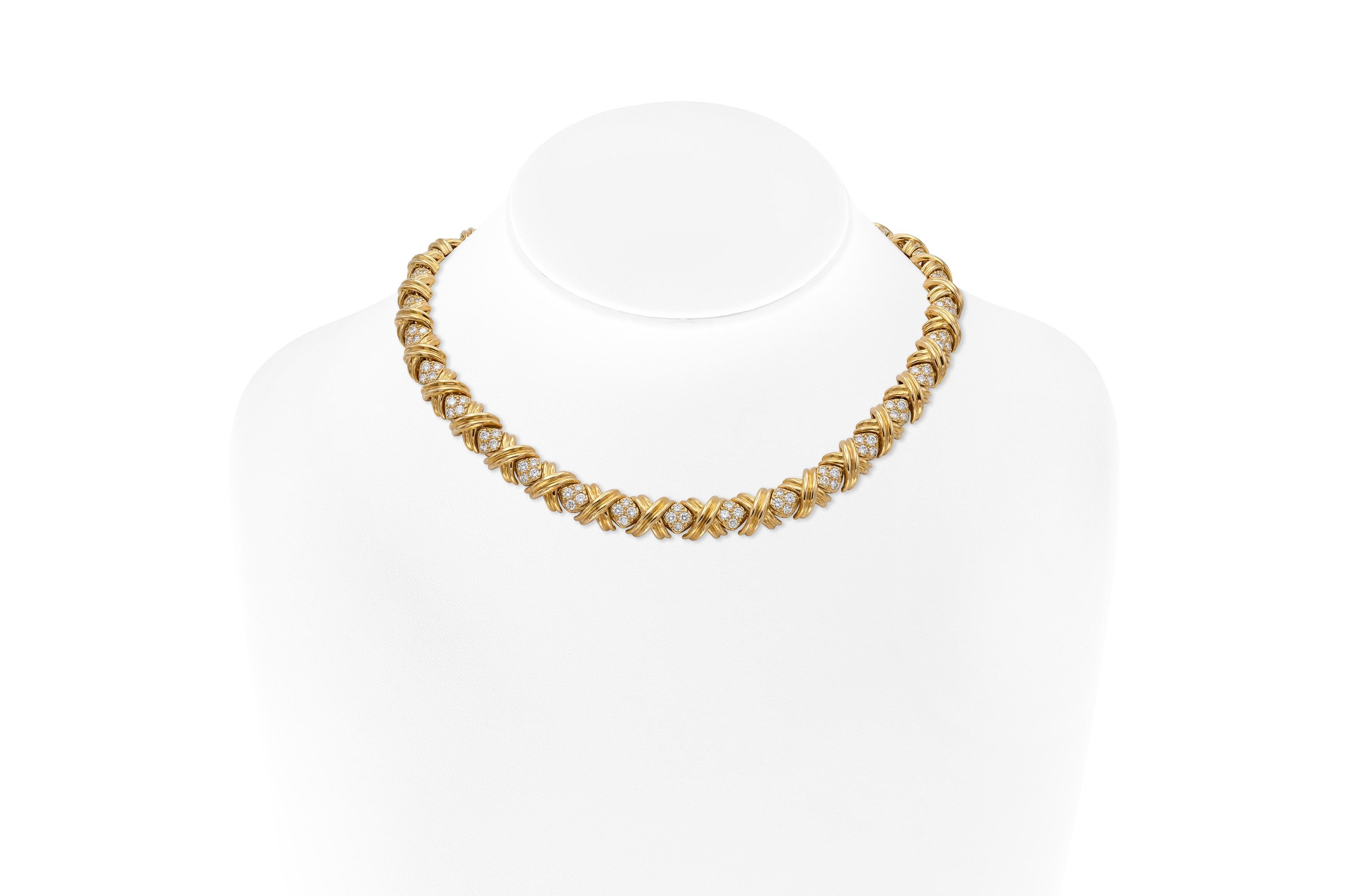 Round Cut Tiffany & Co. 12.00 Carat Diamond X Collar Necklace For Sale