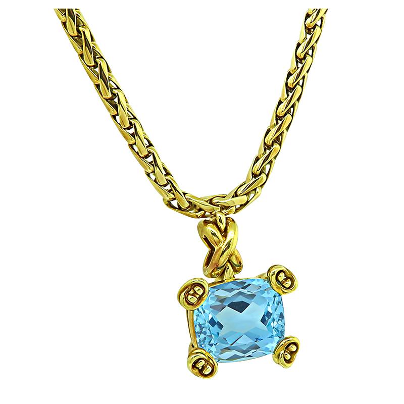 Tiffany & Co Halskette mit 12,00 Karat Aquamarin-Gold-Anhänger (Kissenschliff)