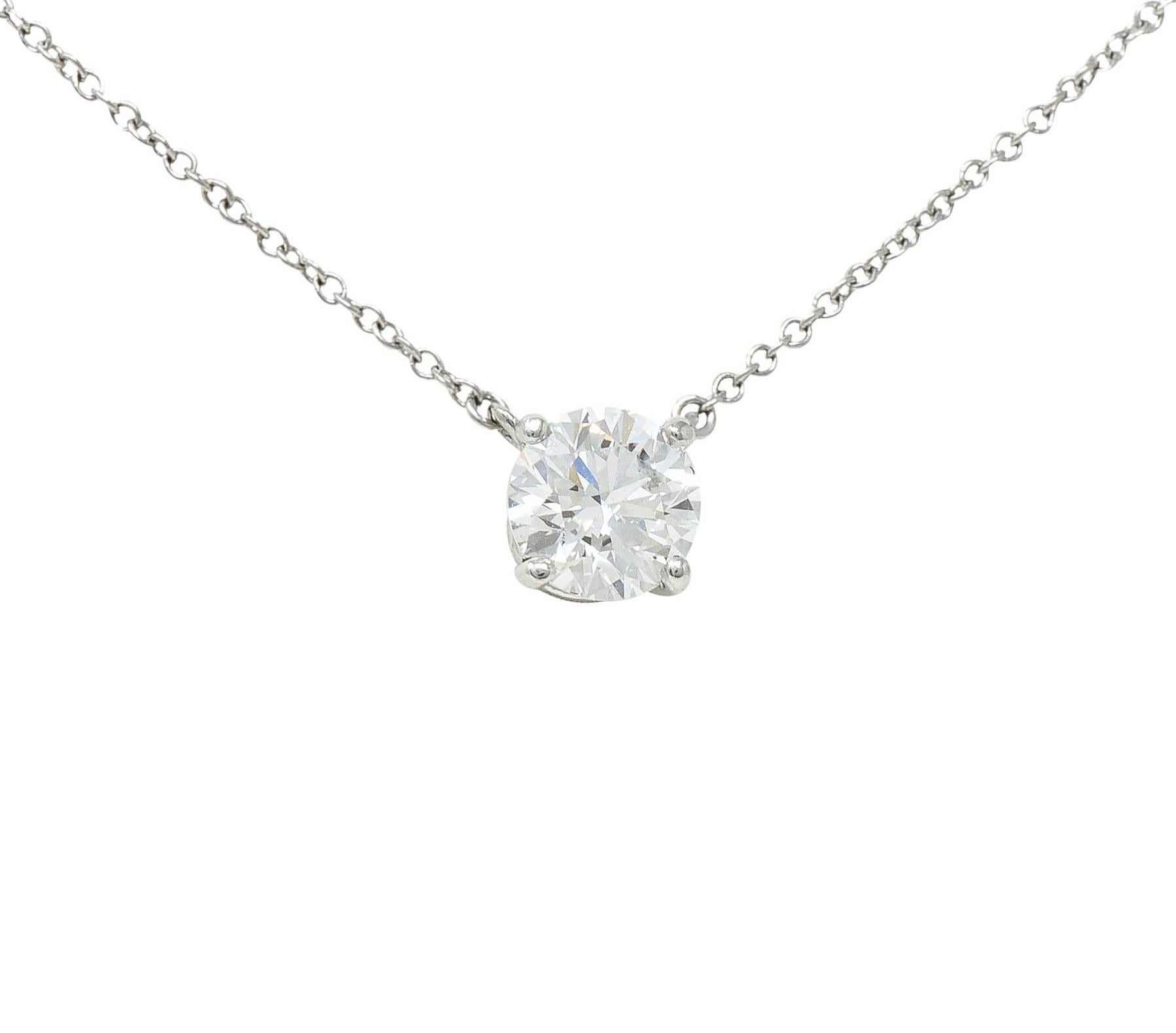 Contemporary Tiffany & Co. 1.22 Carats Diamond Platinum Solitaire Necklace GIA