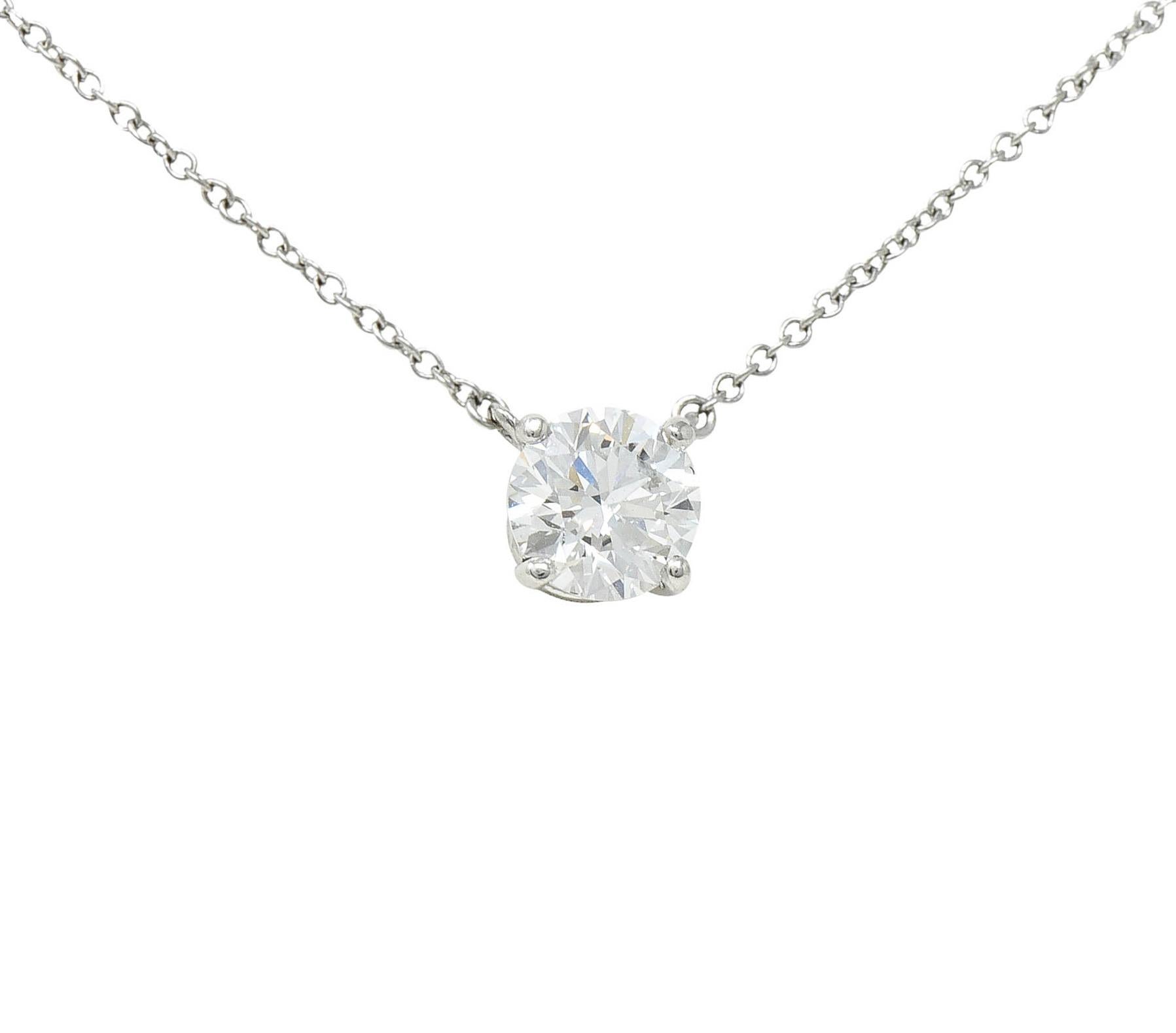 Contemporary Tiffany & Co. 1.22 Carats Diamond Platinum Solitaire Necklace GIA