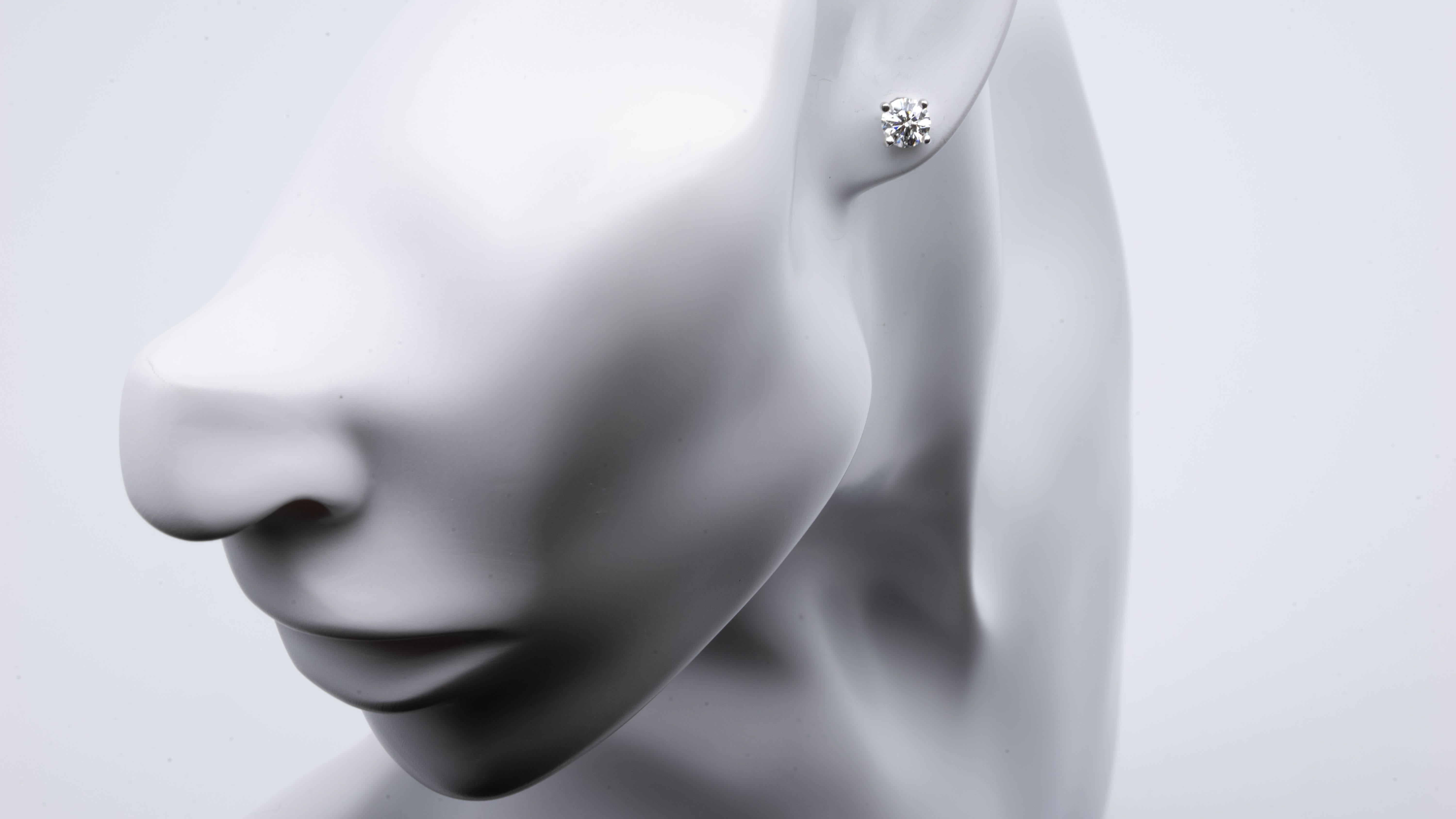 Round Cut Tiffany & Co. 1.22 Carat Total Weight Diamond Stud Earrings in Platinum