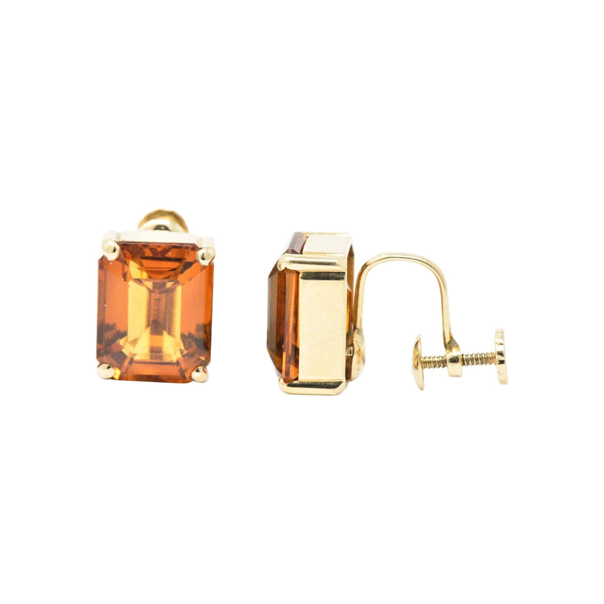 Modern Tiffany & Co. 12.25 Carat Citrine 18 Karat Yellow Gold Retro Screw Back Earrings