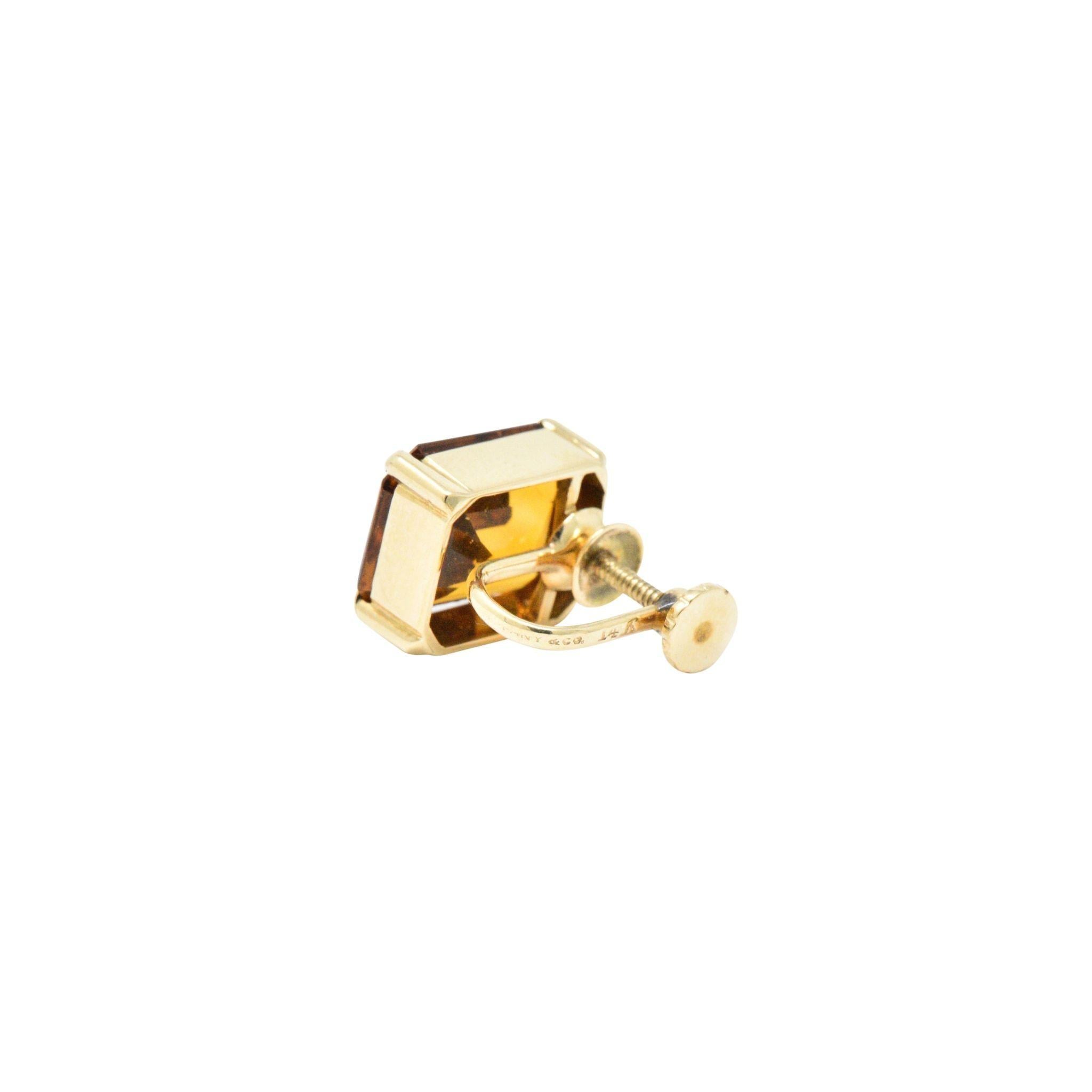 Tiffany & Co. 12.25 Carat Citrine 18 Karat Yellow Gold Retro Screw Back Earrings 1