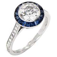 Tiffany & Co. 1.23 Carat Diamond Blue Sapphire Platinum Halo Engagement Ring