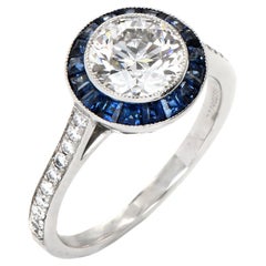 Tiffany & Co. Anello di fidanzamento aureolato in platino con diamante e zaffiro blu da 1,23 carati