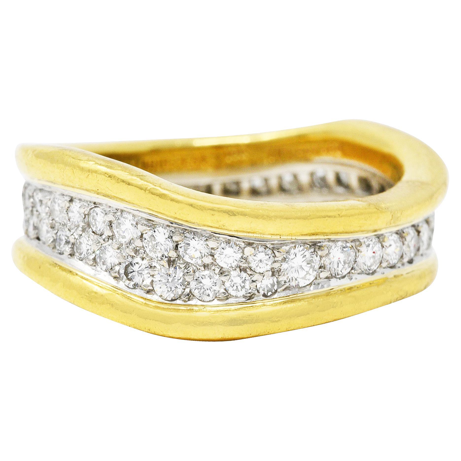 Tiffany & Co. 1.25 Carats Pave Diamond Platinum 18 Karat Gold Wave Band Ring