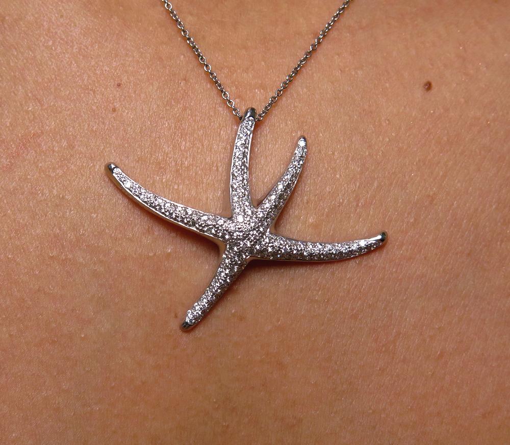 Tiffany & Co 1.25ct Starfish Pave Diamond Platinum Pendant Necklace Elsa Peretti 2