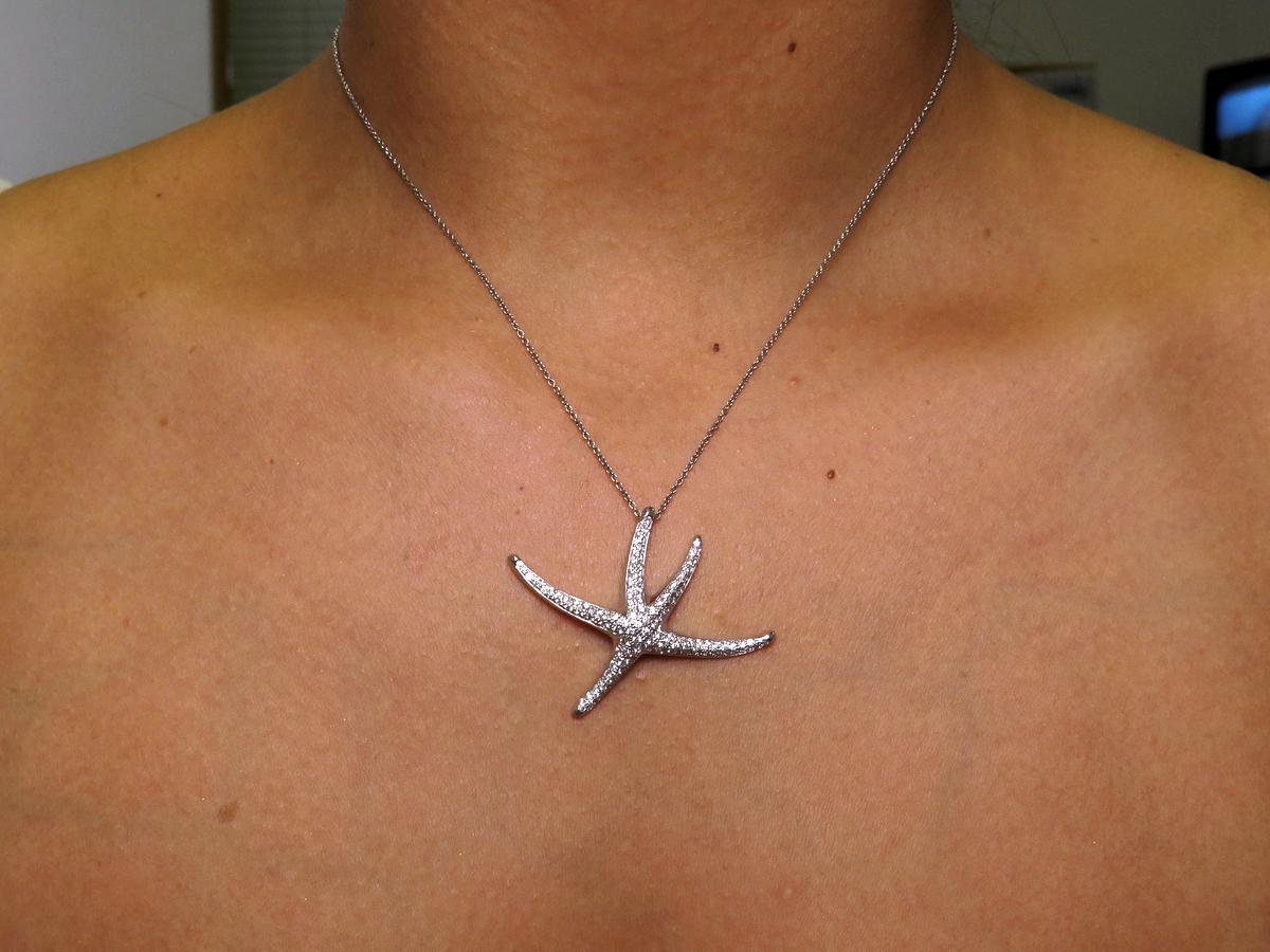 Tiffany & Co 1.25ct Starfish Pave Diamond Platinum Pendant Necklace Elsa Peretti 3