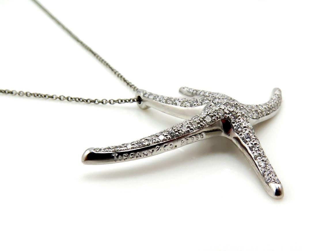 Tiffany & Co 1.25ct Starfish Pave Diamond Platinum Pendant Necklace Elsa Peretti 4