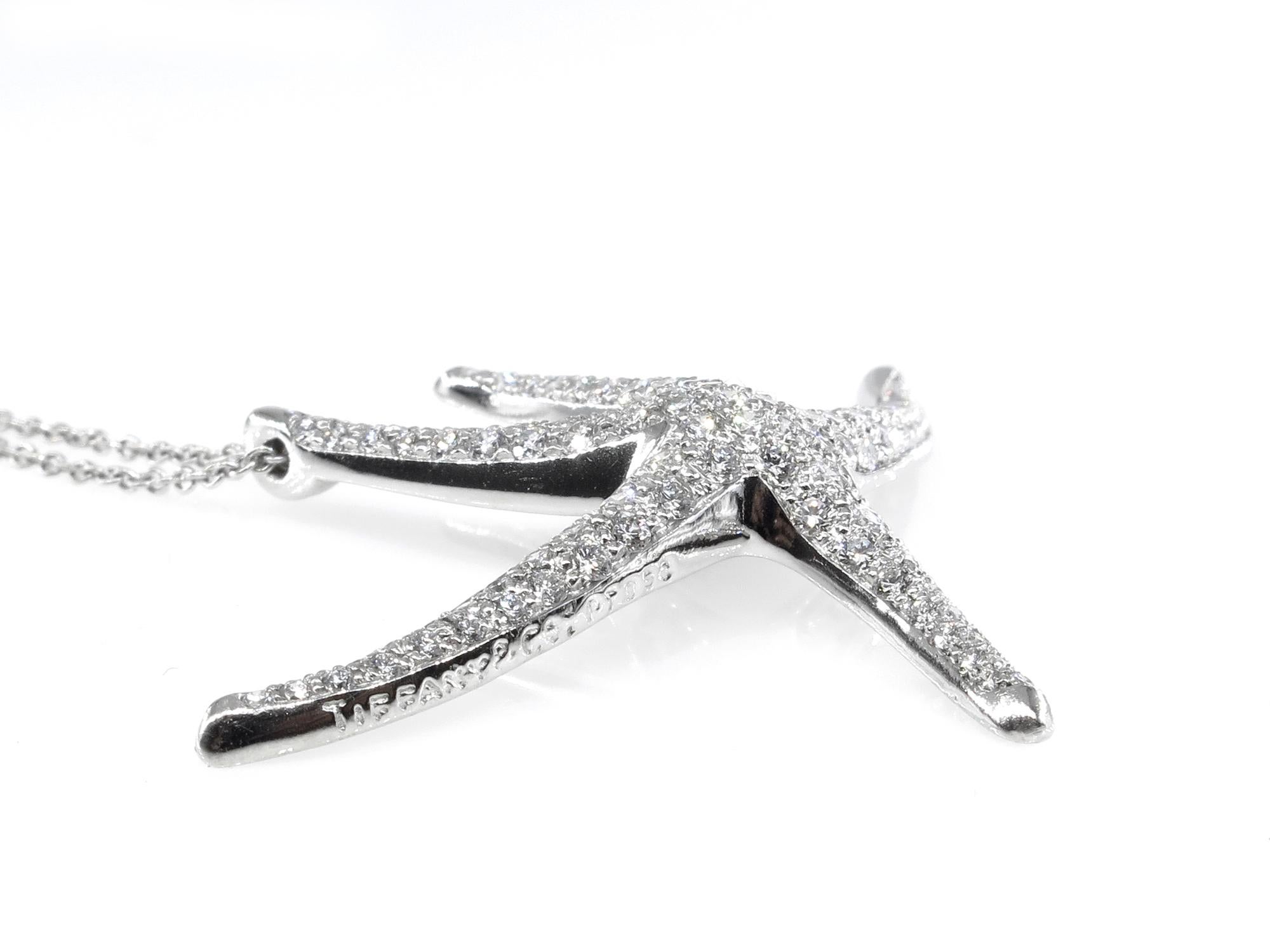 Tiffany & Co 1.25ct Starfish Pave Diamond Platinum Pendant Necklace Elsa Peretti 6
