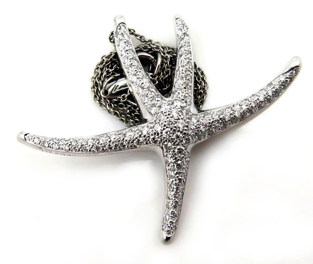 Tiffany & Co 1.25ct Starfish Pave Diamond Platinum Pendant Necklace Elsa Peretti In Good Condition In New York, NY