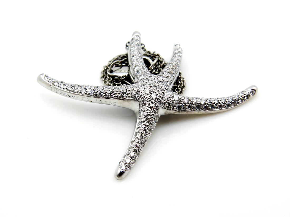 Women's Tiffany & Co 1.25ct Starfish Pave Diamond Platinum Pendant Necklace Elsa Peretti