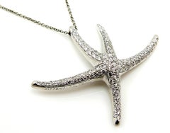 Tiffany & Co 1.25ct Starfish Pave Diamond Platinum Pendant Necklace Elsa Peretti