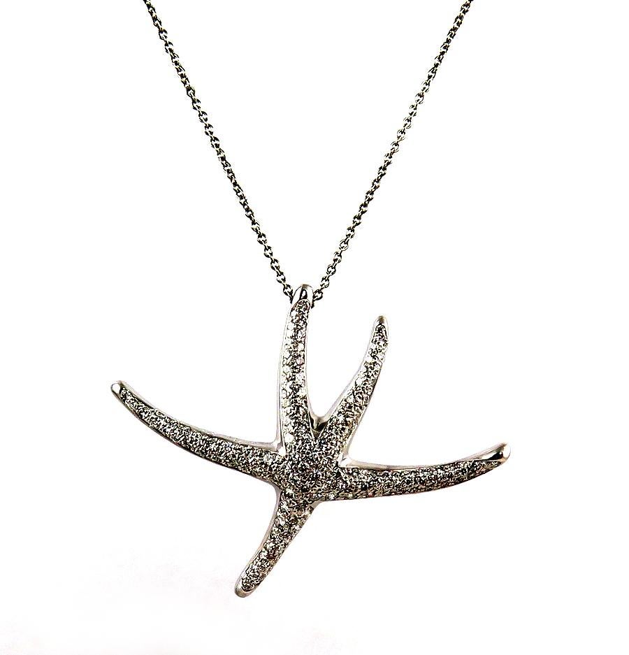 Tiffany & Co 1.25ct Starfish Pave Diamond Platinum Pendant Necklace Elsa Peretti 1