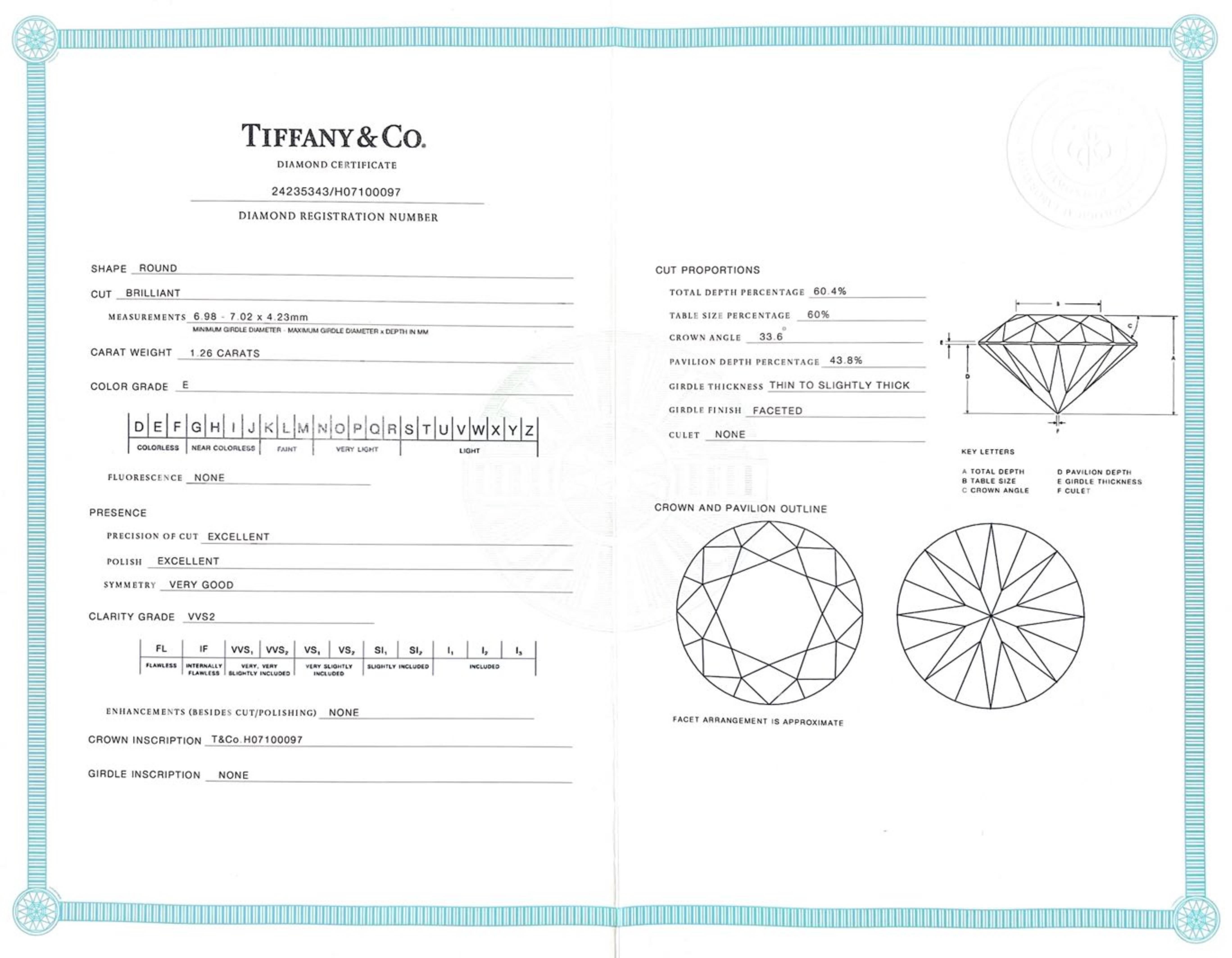 Tiffany & Co. 1.26 CT Round E VVS2 Natural Diamond Three-Stone Engagement Ring 2