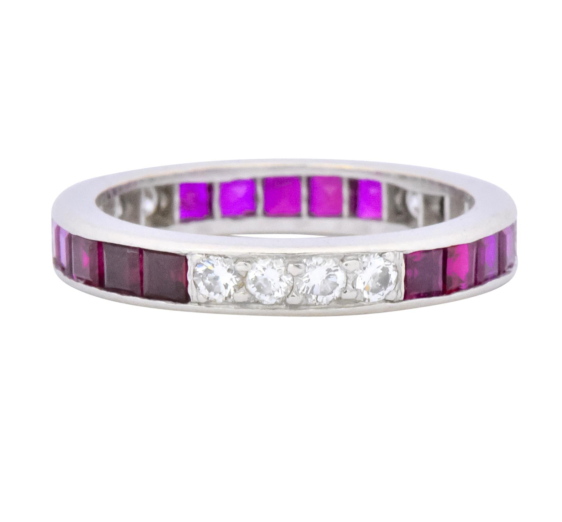 Tiffany & Co. 1.26 Carat Diamond Ruby Platinum Eternity Band, circa 1950s In Excellent Condition In Philadelphia, PA