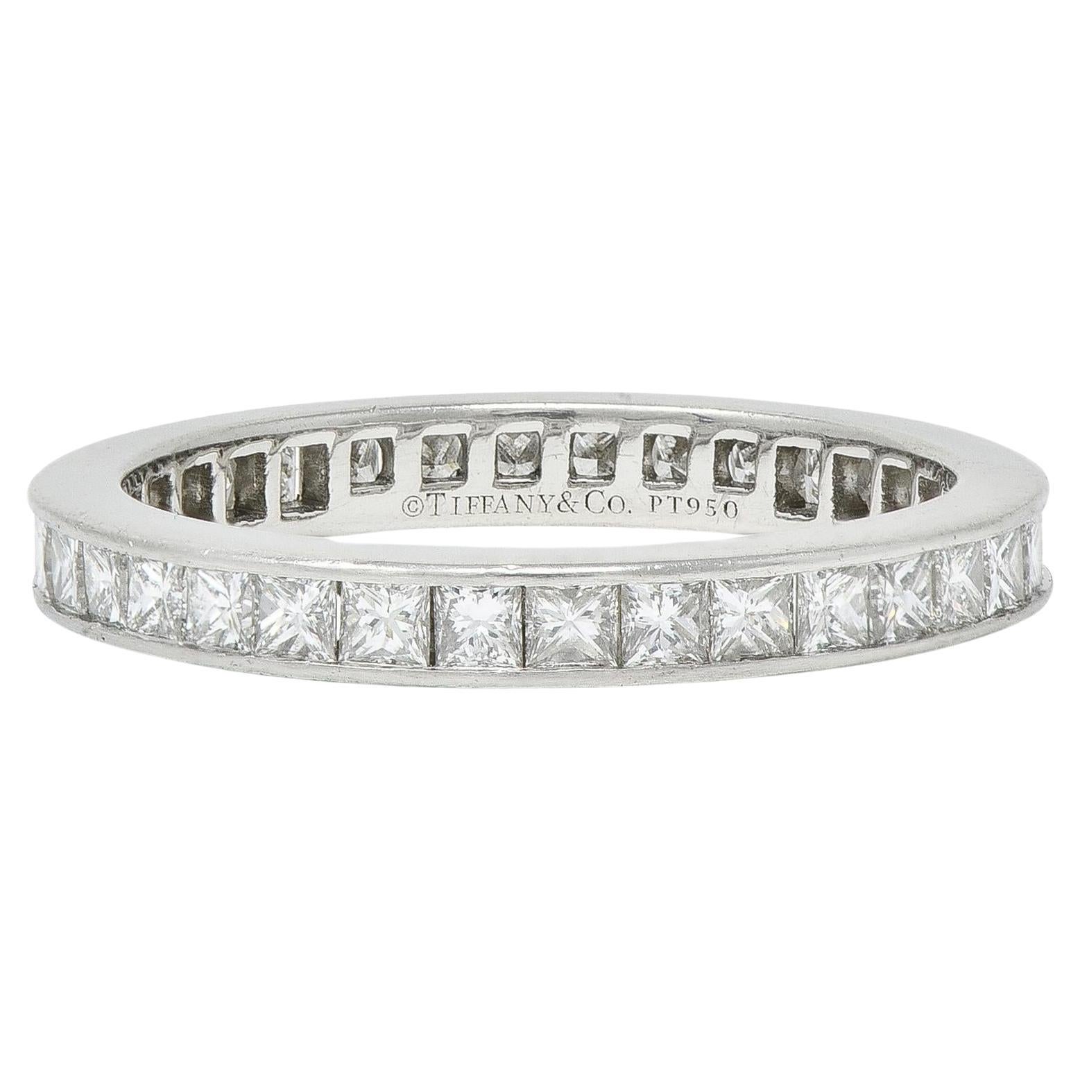 Tiffany & Co. 1.26 CTW Princess Cut Diamond Platinum Eternity Channel Band Ring en vente