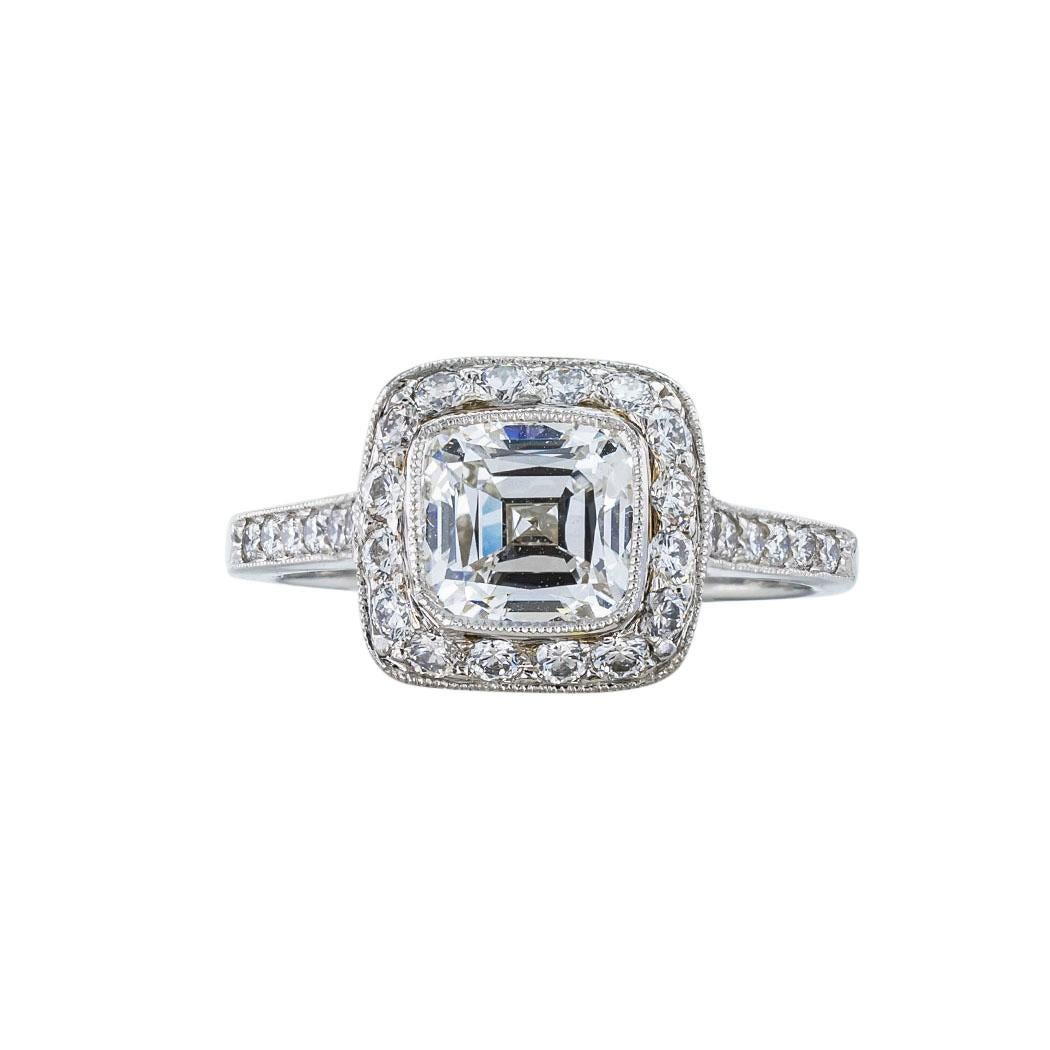 GIA report certified Tiffany & Co 1.27 carats cushion-cut diamond and platinum engagement Legacy ring, size 5. *

SPECIFICATIONS:

CENTER DIAMOND:  one cushion-cut diamond weighing 1.27 carats, accompanied by GIA report number 2213149601 stating