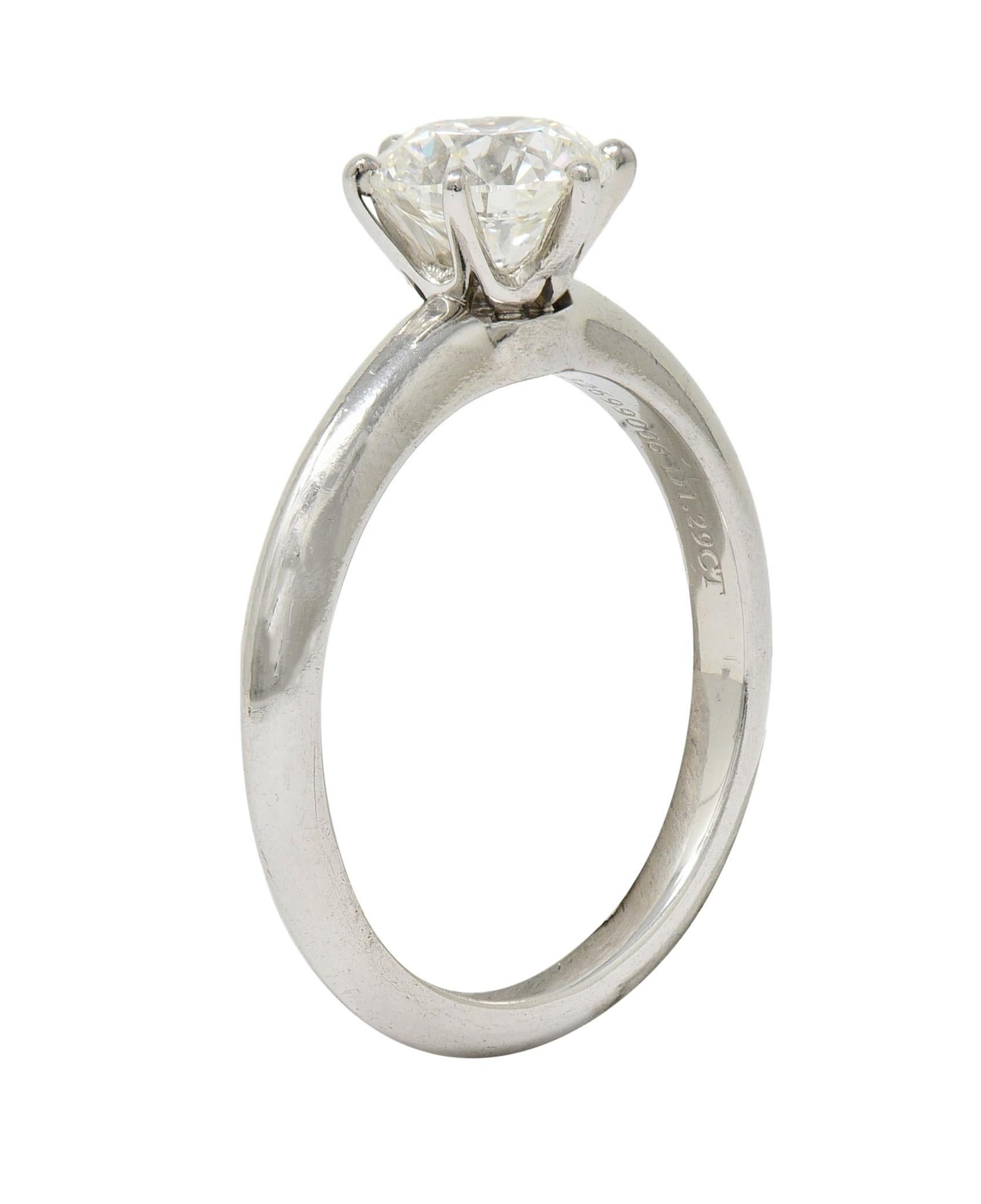 Tiffany & Co. 1.29 CTW Diamond Platinum Contemporary Solitaire Engagement Ring For Sale 6
