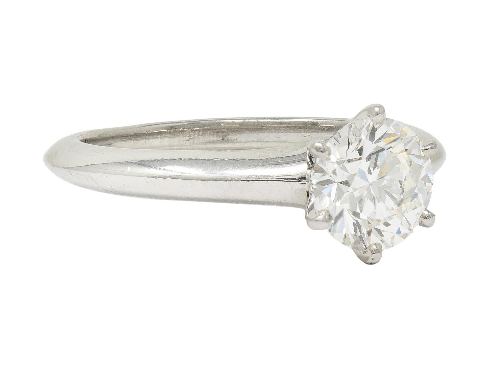 Brilliant Cut Tiffany & Co. 1.29 CTW Diamond Platinum Contemporary Solitaire Engagement Ring For Sale