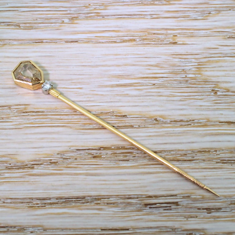 Tiffany and Co. 1.30 Carat Old Shield Cut Diamond Lapel Pin For Sale at