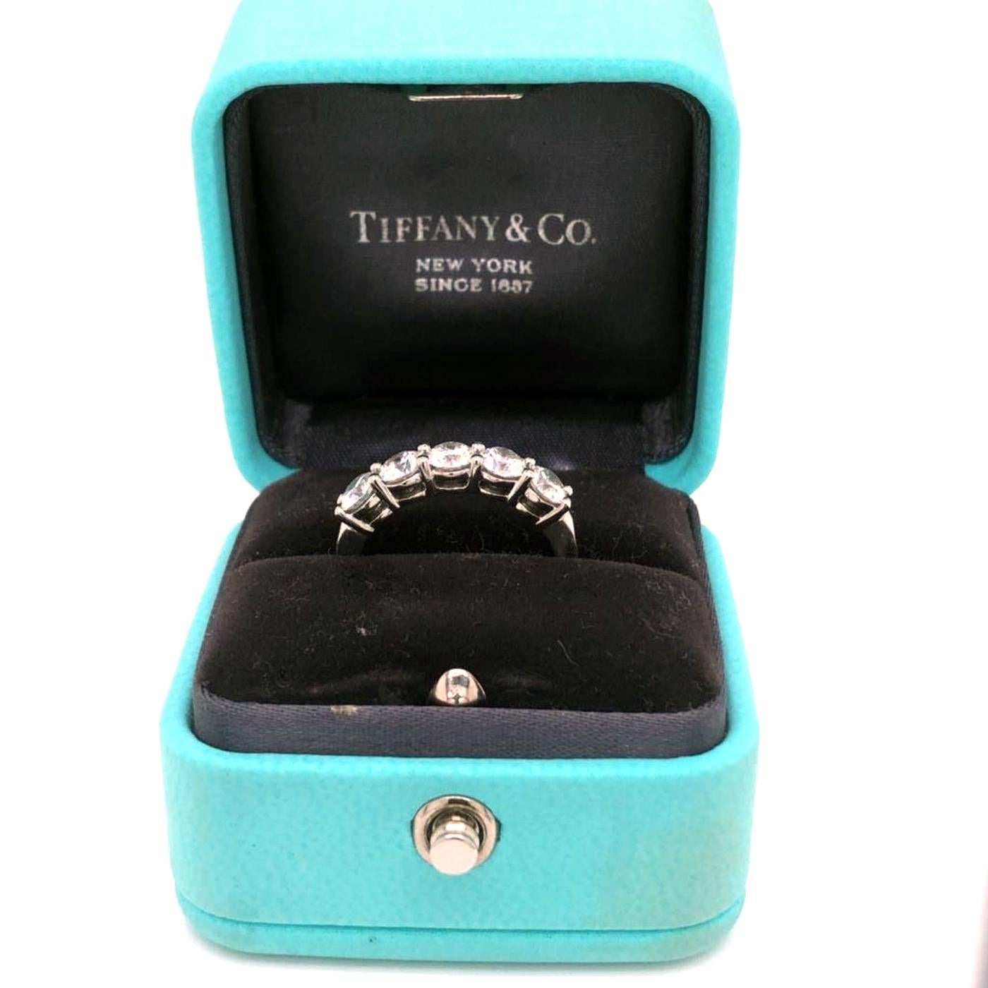 Modernist Tiffany & Co 1.30 Carat Platinum Diamond Band Ring VVS1-VVS2 D-E Prong Set