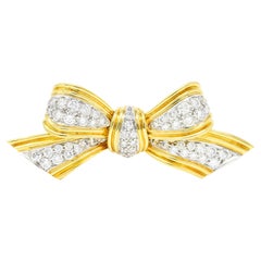Tiffany & Co. 1.30 Cts Diamond Platinum 18 Karat Yellow Gold Vintage Bow Brooch