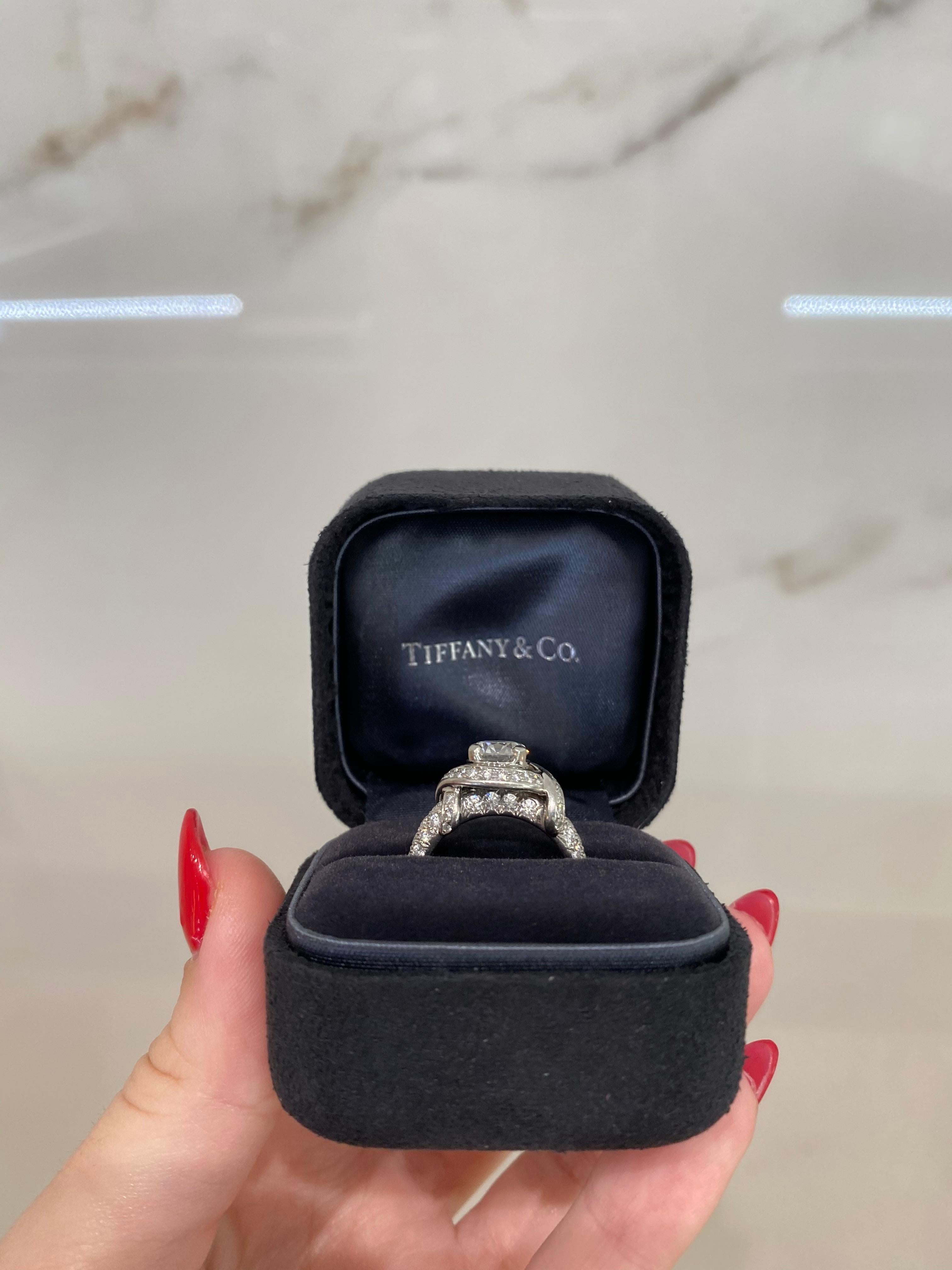 Round Cut Tiffany & Co. 1.32 Carat Round Brilliant Ring with 1.43ctw Accent Diamonds