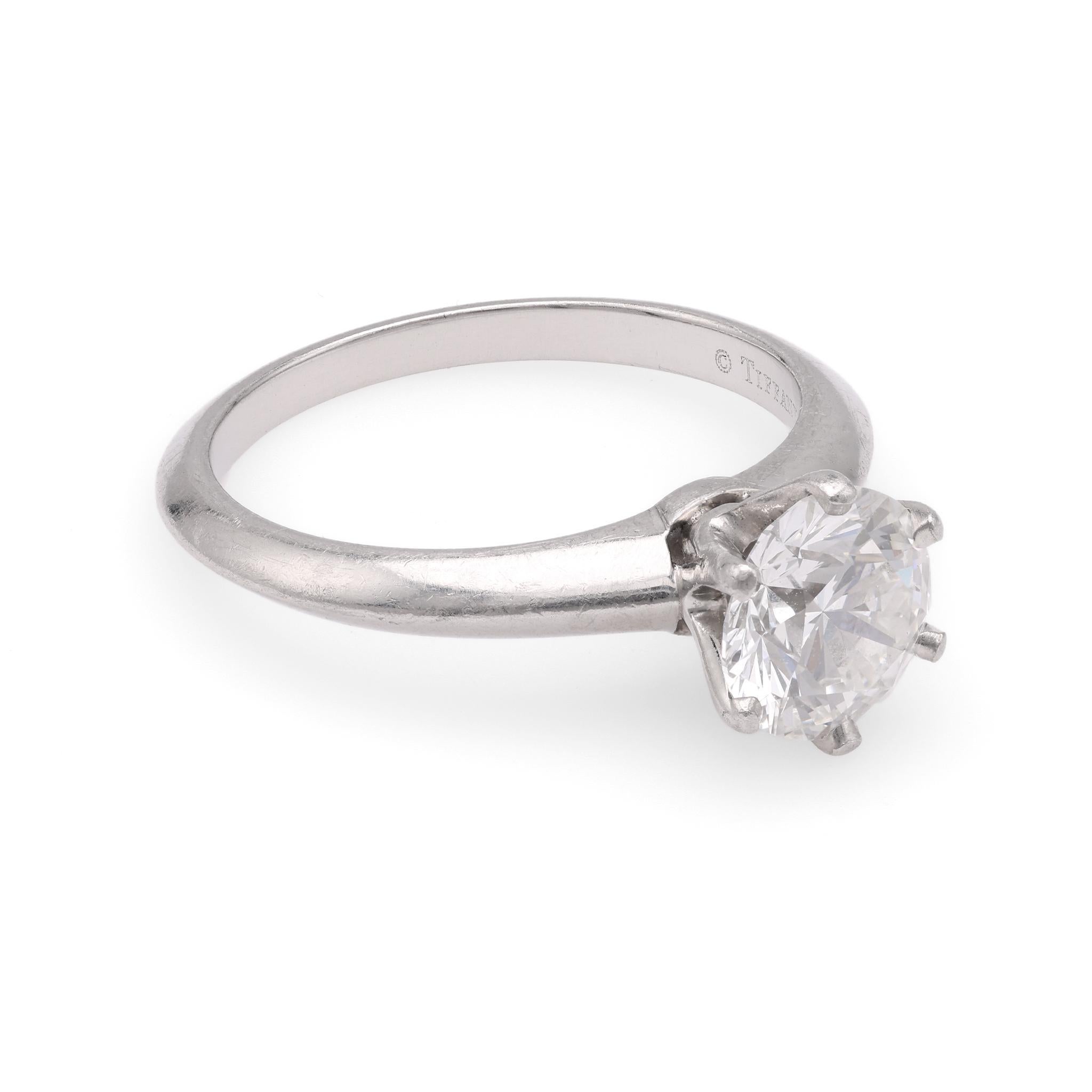 Brilliant Cut Tiffany & Co 1.34 Carat Diamond Platinum Engagement Ring