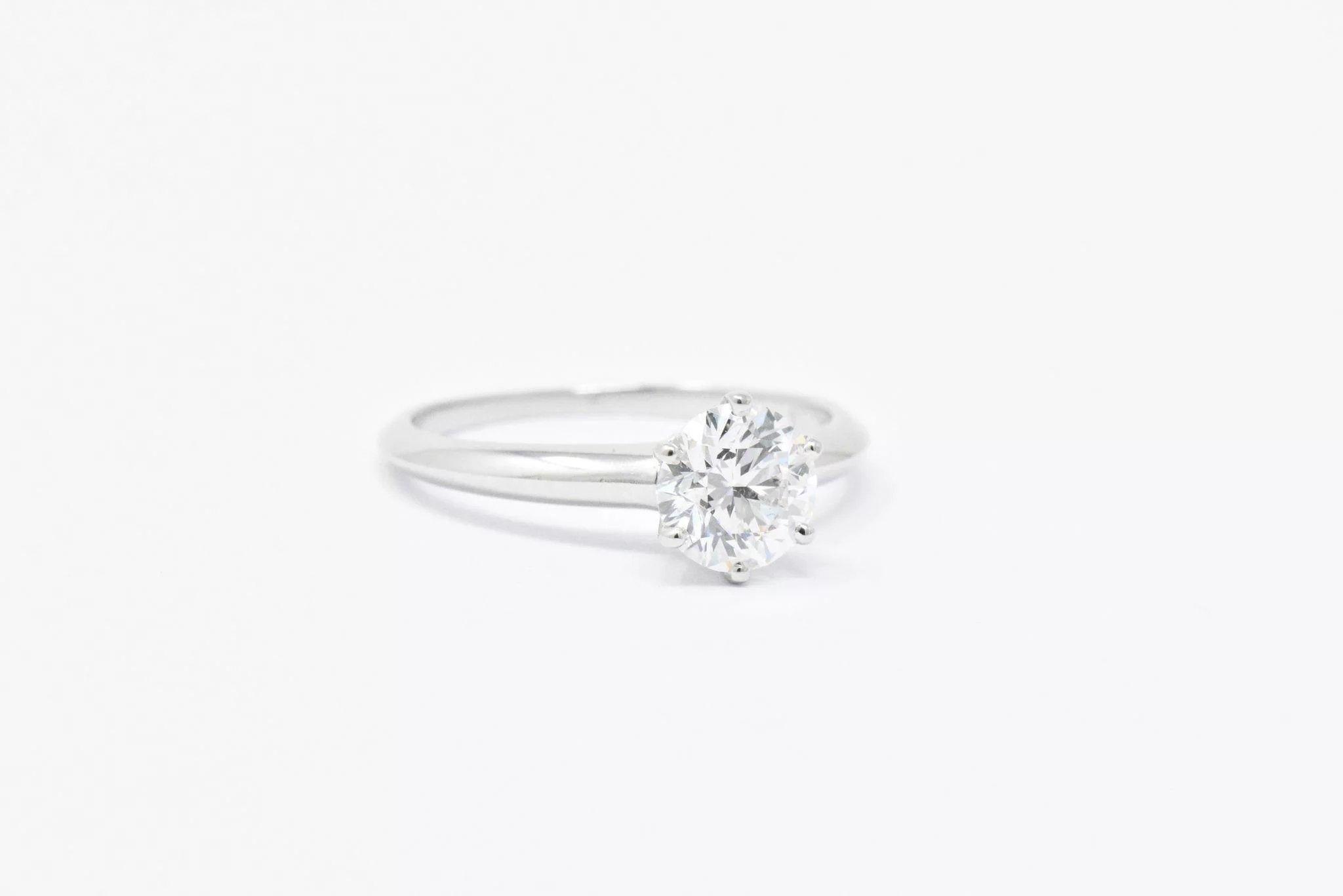 Round Cut Tiffany & Co. 1.35 Carat Diamond and Platinum Solitaire Engagement Ring
