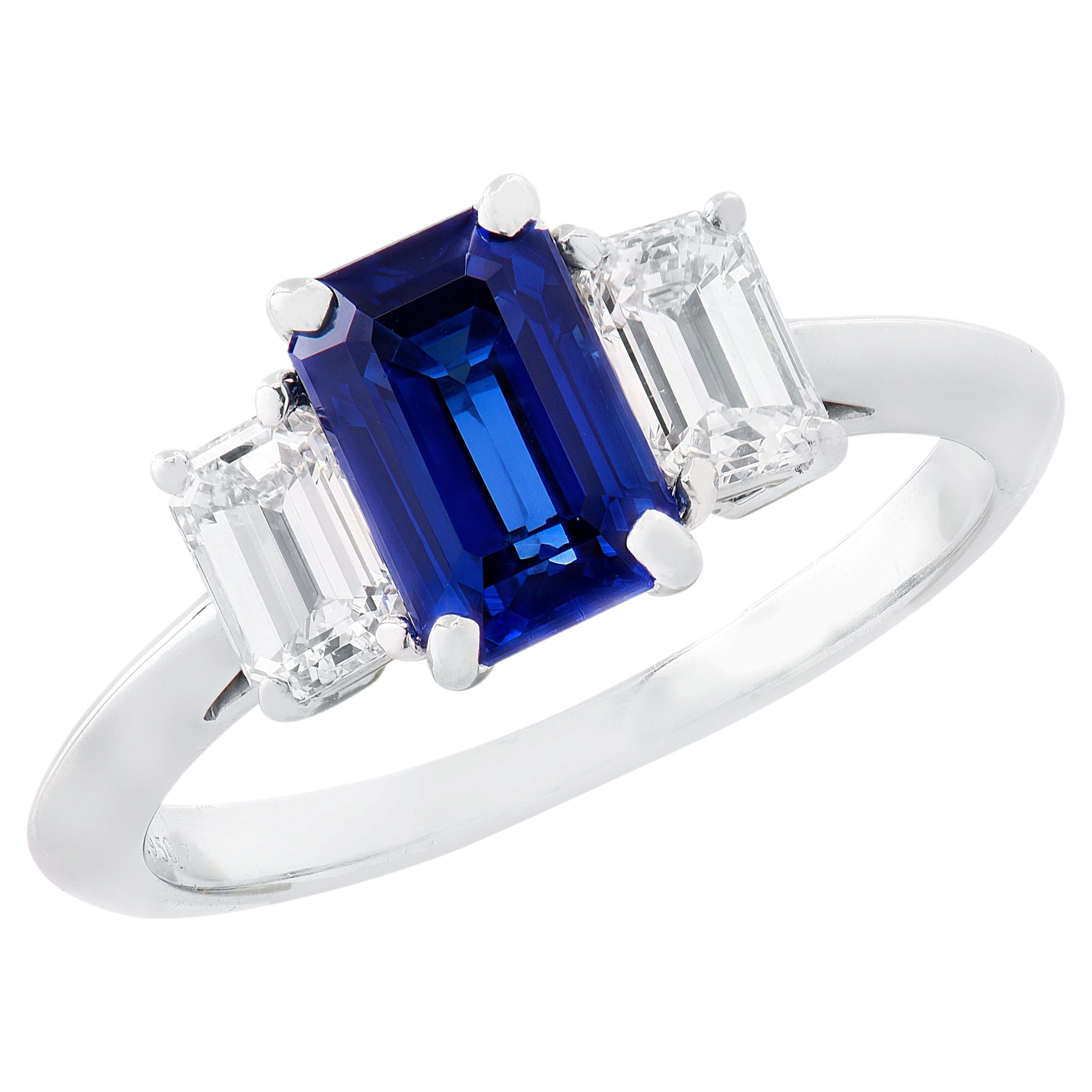 Tiffany & Co. 1.35ct Blue Sapphire & Diamond Three Stone Ring