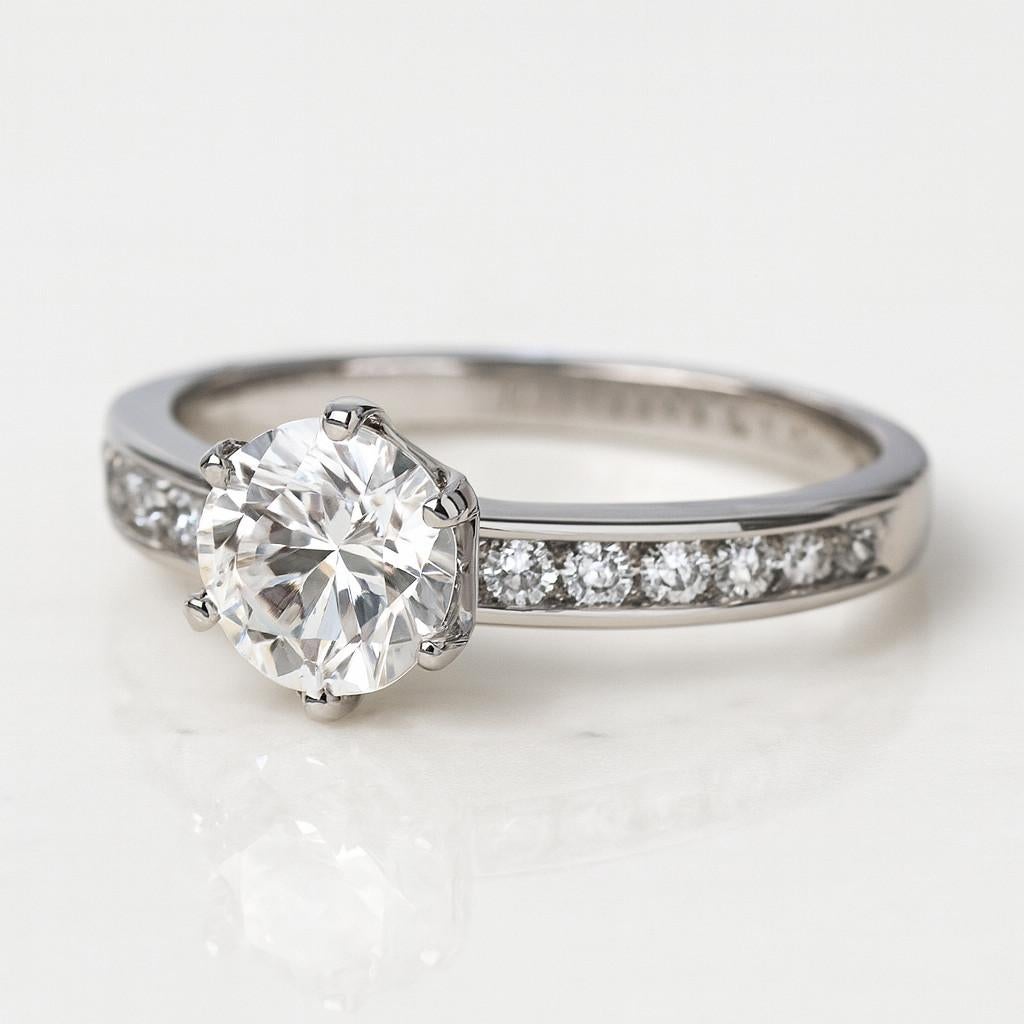 Contemporary Tiffany & Co. 1.36Carat Certified Round Brilliant Diamond Engagement Ring For Sale