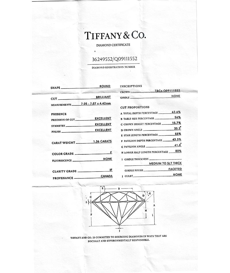 Tiffany & Co 1.36ct Diamond Engagement Ring In Good Condition For Sale In New York, NY