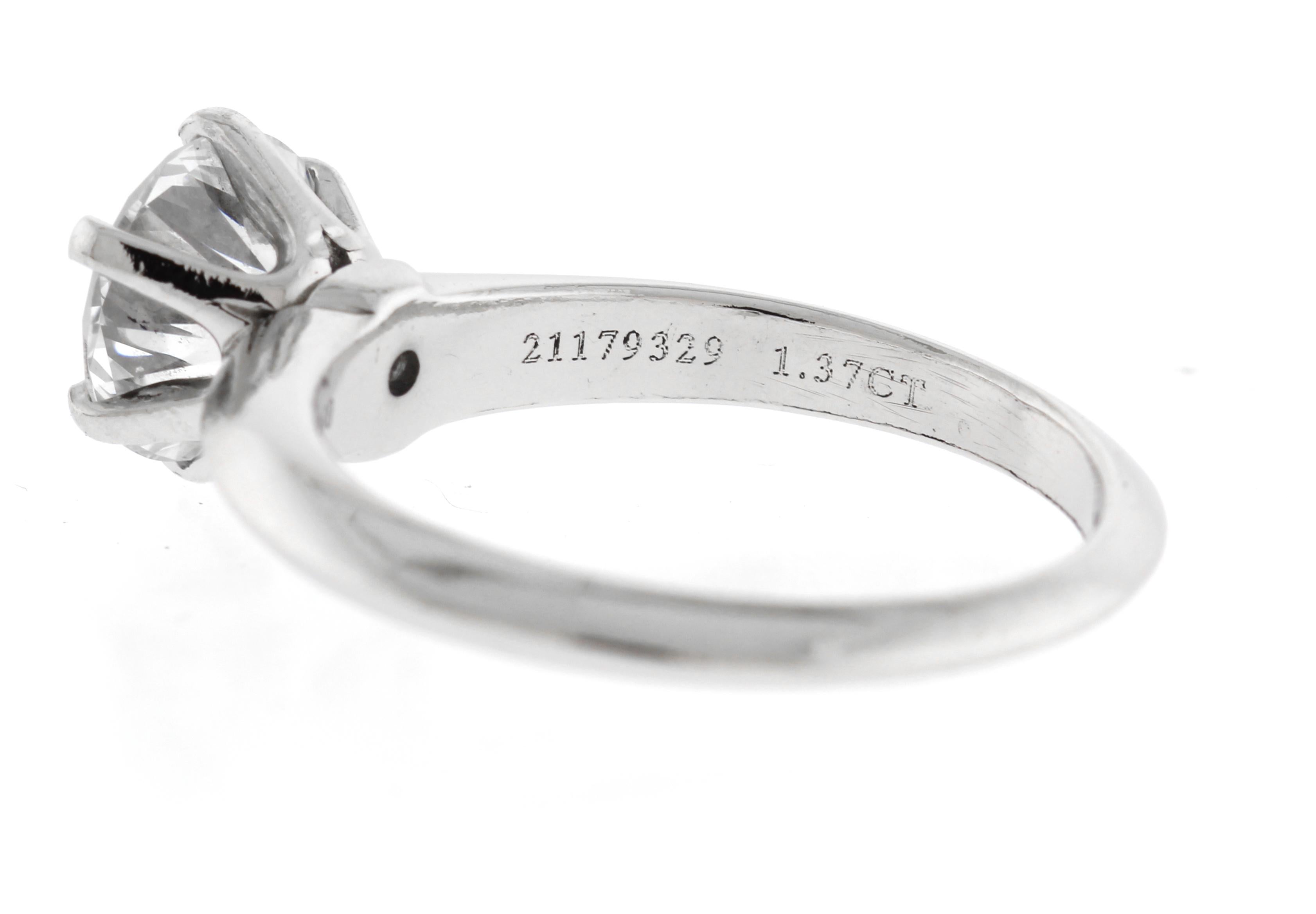 Women's or Men's Tiffany & Co. 1.37 Carat Diamond Knife Edge Engagement Ring  For Sale