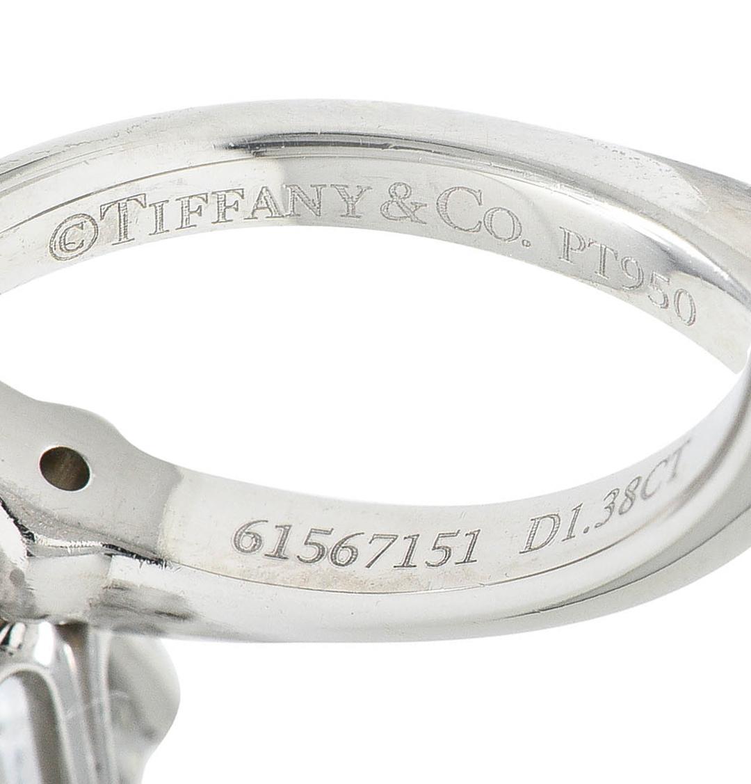 Brilliant Cut Tiffany & Co. 1.38 Carats Diamond Platinum Solitaire Engagement Ring For Sale