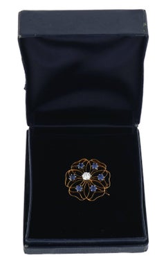 Tiffany & Co. 14 Karat Antique Yellow Gold Sapphire and Diamond Pin