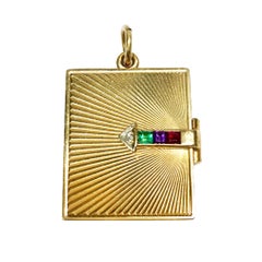 Tiffany & Co. 14 Karat Diamond Gemstone Notebook Pendant