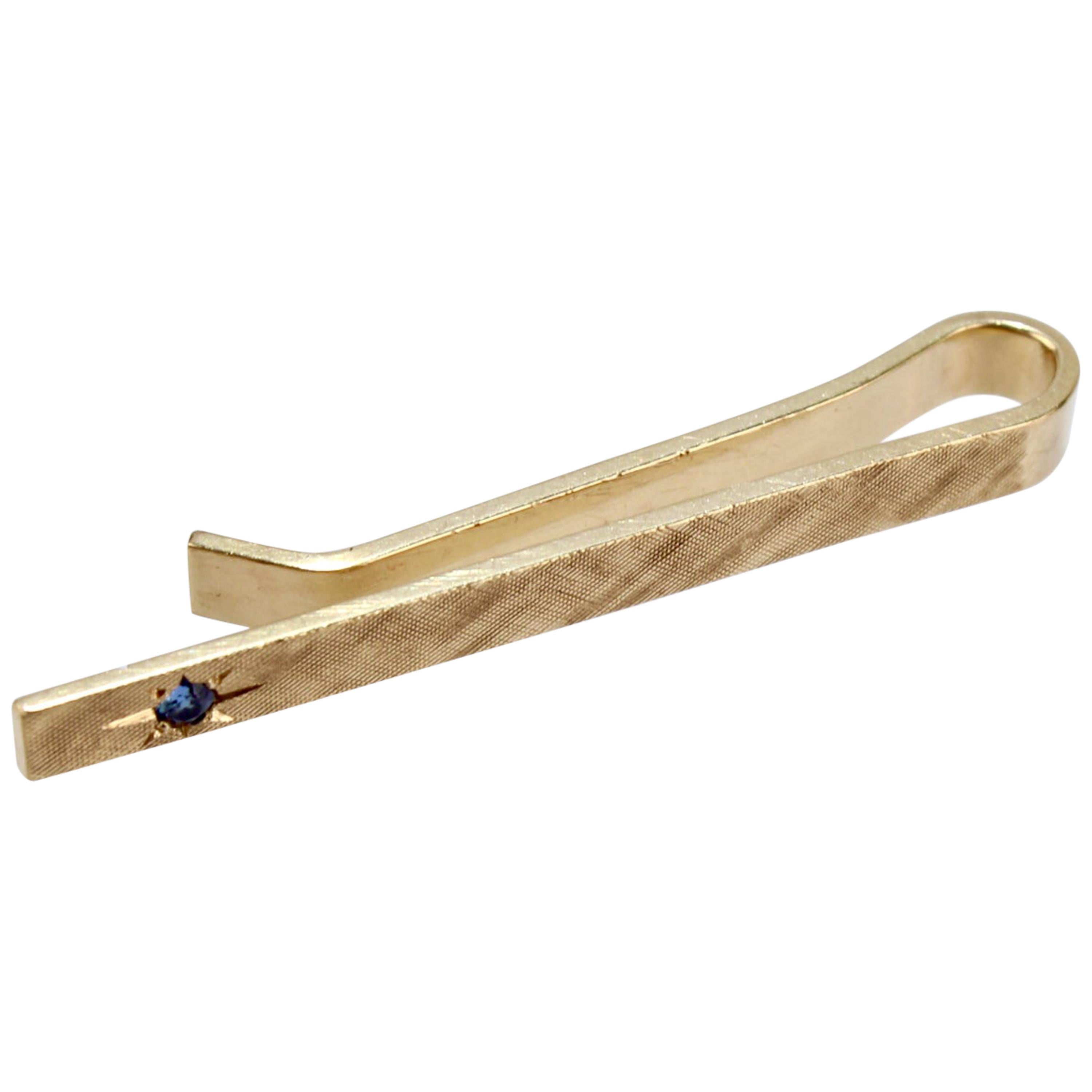 Tiffany and Co. 14 Karat Gold and Sapphire Modern Tie Clip or Tie Bar