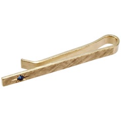 Tiffany & Co. 14 Karat Gold and Sapphire Modern Tie Clip or Tie Bar