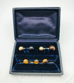 Tiffany & Co. 14 Karat Gold and Tiger's Eye Cufflink and Stud Tuxedo Set in Box