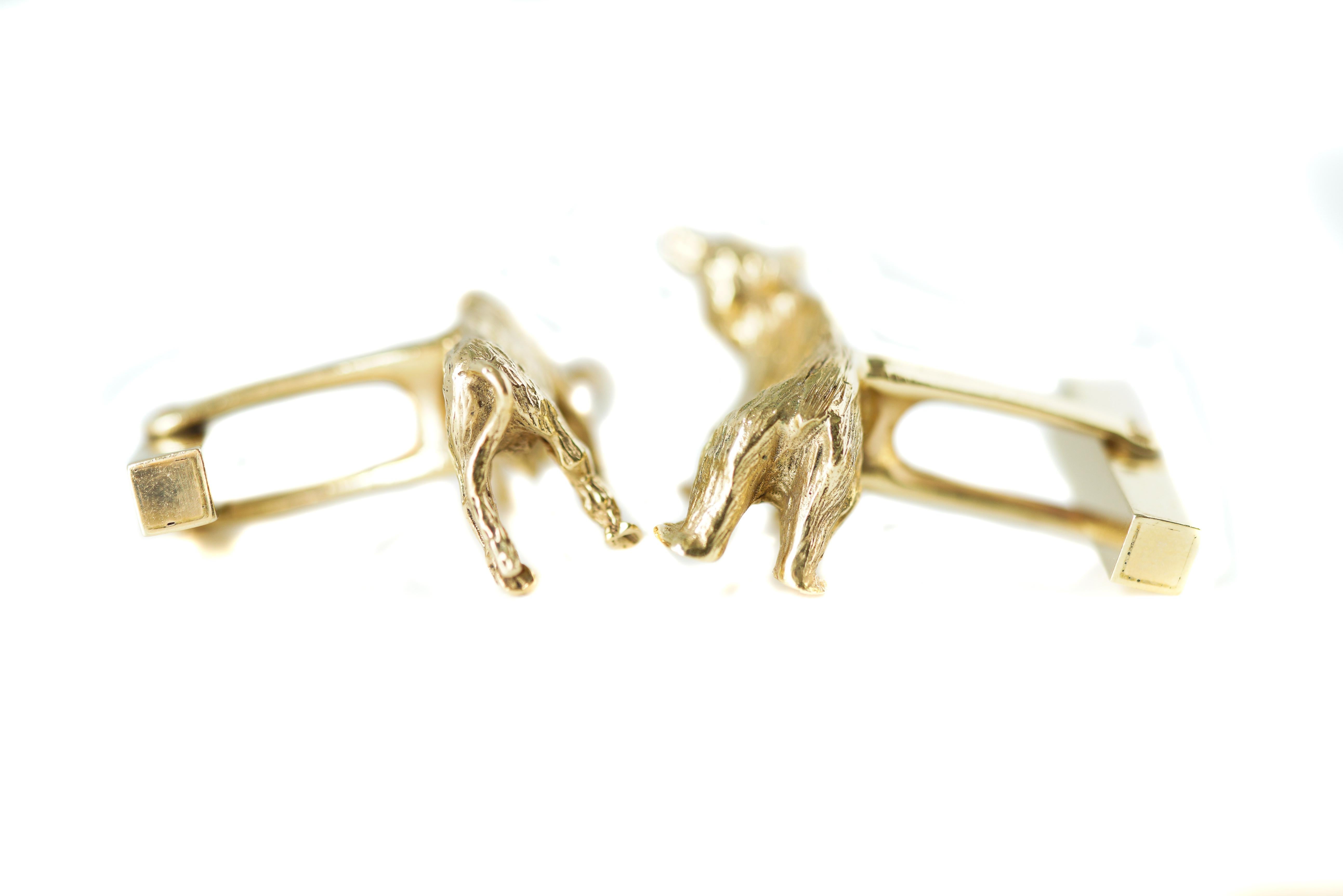 Tiffany & Co. 14 Karat Gold Bear and Bull Cufflinks For Sale 2