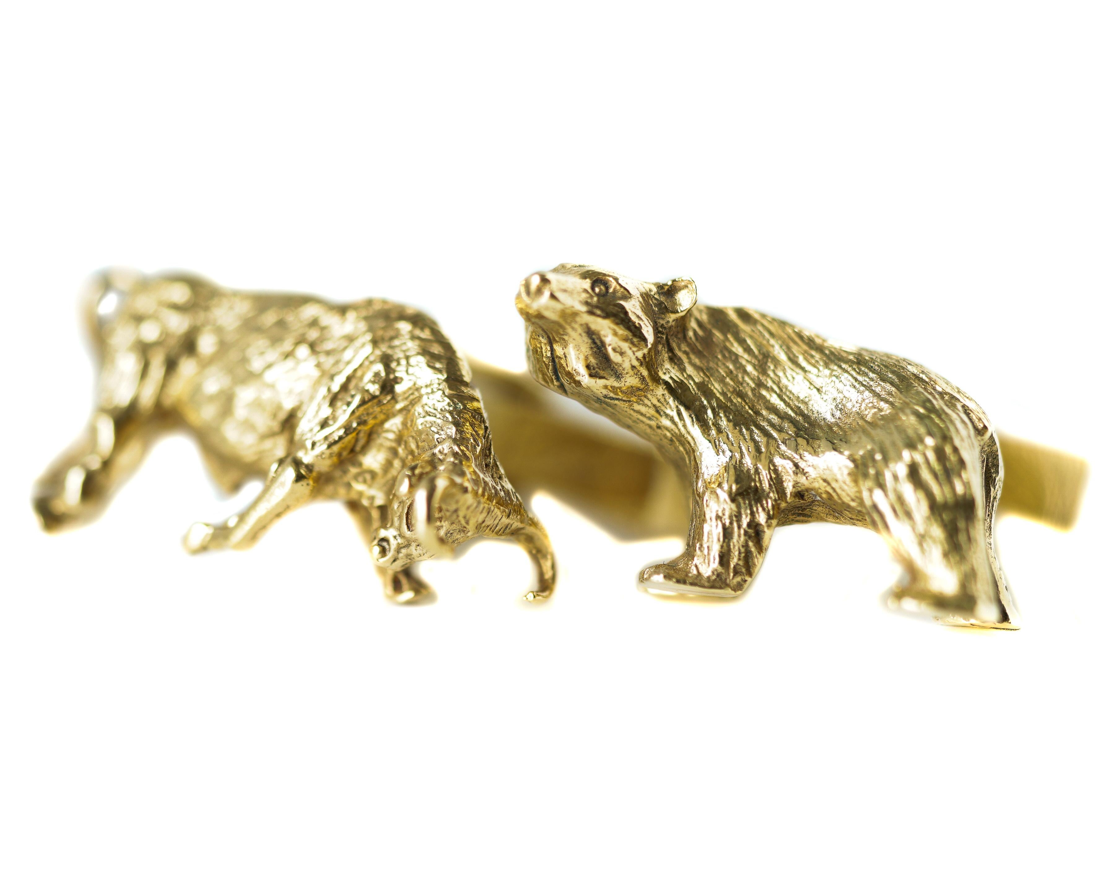 Tiffany and Co Wall Street motif Cufflinks - 14 karat Yellow Gold

Features:
1 Bull and 1 Bear cufflink with Toggle Backs
Crafted in 14 karat Yellow Gold, Richly Textured and Intricately Detailed
Cufflinks measure approximately 25 x 14
