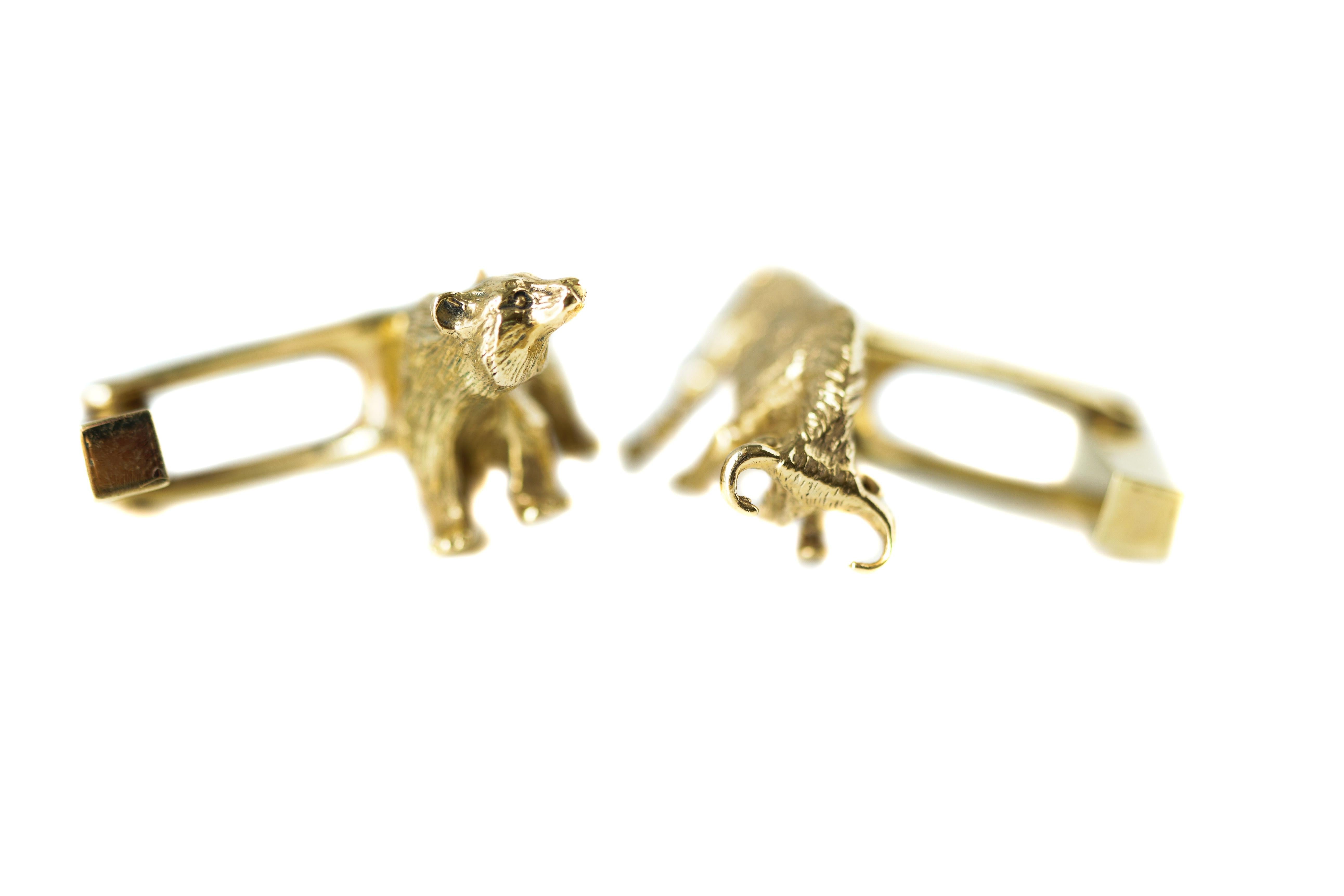 Men's Tiffany & Co. 14 Karat Gold Bear and Bull Cufflinks For Sale